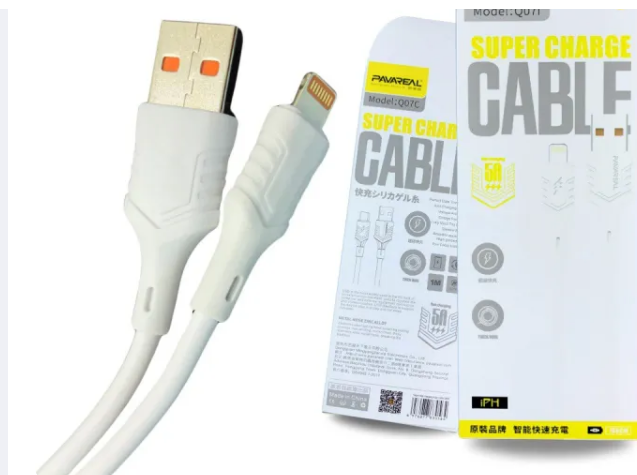 کابل شارژسریع مدل Q07i برند پاوارئال (PAVAREAL)(کابل شارژ سریع USB-A به lightning با روکش فلزی از آلیاژ روی و کابل ضخیم)