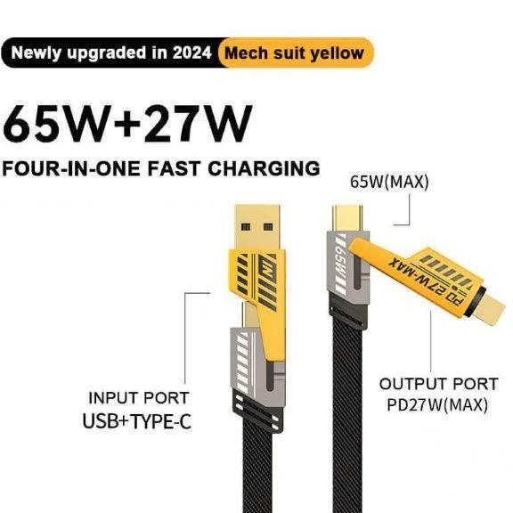 کابل شارژ دیتا 65W+27W بافته 3.3 فوتی 4 در 1(چهارمنظوره)(یک متری)