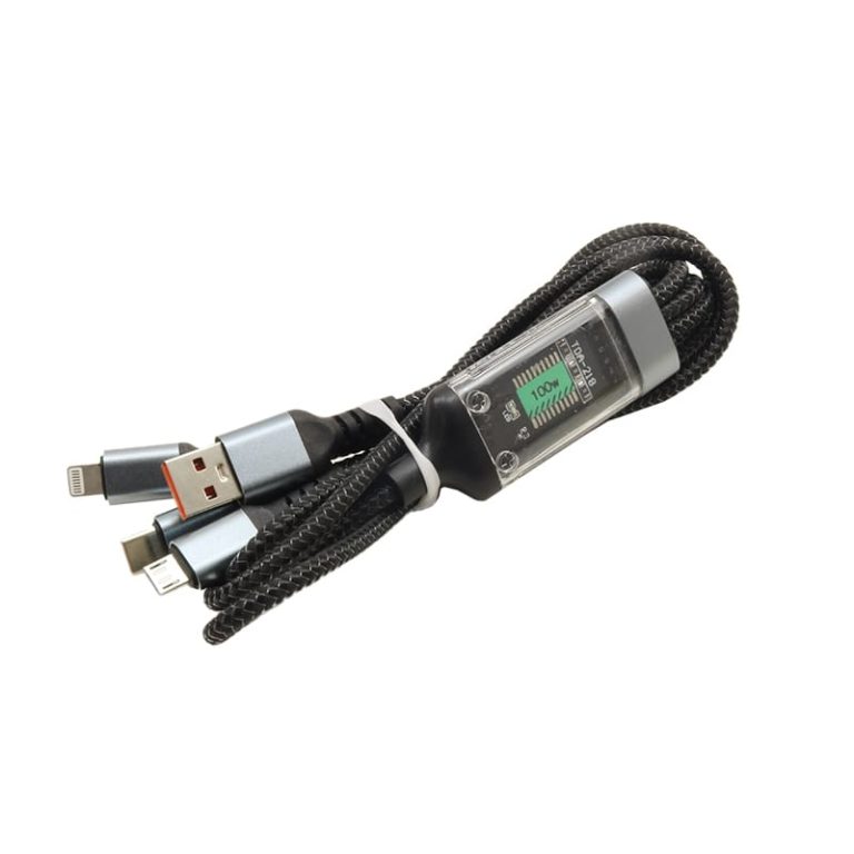 کابل شارژ کنفی 100W فست شارژ سه سر چراغدار